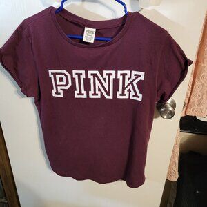 BURGUNDY VICTORIAS SECRET PINK T-SHIRT SZ L